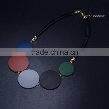 Korean Colorful Rubber Round Disc Linked Pendant Necklace Popular Geometric Choker Necklace Women Leather Necklace photo-6