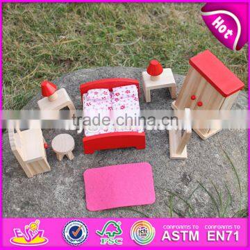 2017 New Design Children Toys Red Wooden Dolls House Furniture W06B053 photo-2