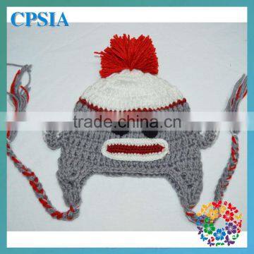 Funny Monkey Beanie for Babies Fashion Crochet Knit Wool Cap Ear baby Hat