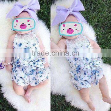 Wholesale baby girls 100%cotton lace jumpsuit ,floral printed jumpsuit for baby girls