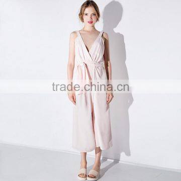 HAODUOYI Women Sexy Deep V Jumpsuits Wide Leg Playsuits Sleeveless Rompers photo-5