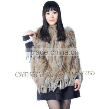 CX-B-31B Big Size Wholesale Natural Colour Knit Rabbit & Raccoon Fur Fashion Shawl photo-5