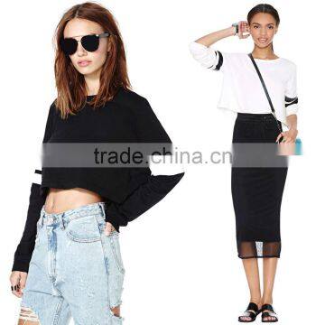 New Hip Hop Women Crop Tops Patchwork Long Sleeve Casual Loose Pullover Bomber Sweatshirt photo-2