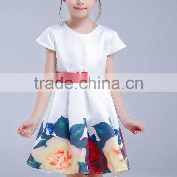 Wholesale Girls Skirt 2016 Summer New Short-sleeved Large Flower Girl Print Dresses Ruffle Princess Skirt With Belt photo-2