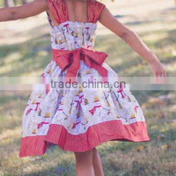 2017 Christmas Girl Party Dress Red Striped Snowman Printed Dress photo-5