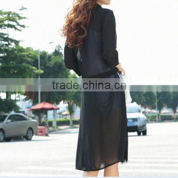 MOQ 1pc Hot Sale With Chiffon and Lace Patchwork Cardigan Long Lace t Shirt,t Shirt Women photo-2