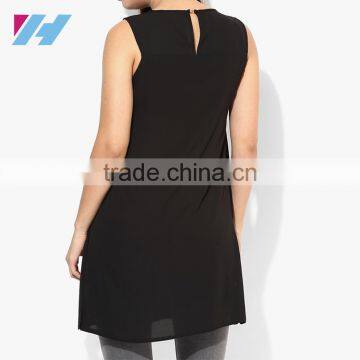Ladies Simple Fashion Clothing 2016 Sleeveless Black Chiffon One Piece Dress photo-3