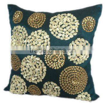 Mother of Pearl Embroidery Pillows Embllished Pillows Teal Embroidery Pillow Pearl Embroidery Pillows Beaded Teal Gold Pillows photo-5