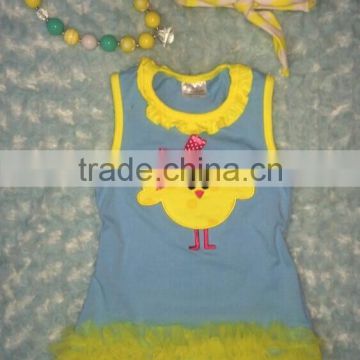 2015 new baby girls turquoise chick Easter dress with necklace and headband set