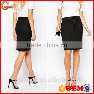 Fashion ladies office uniform design tie waist pencil skirt