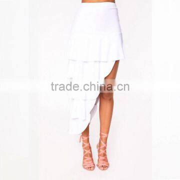 Asymmetrical Long White Tiered Skirt for Summer Designer Woman Party Wear photo-4