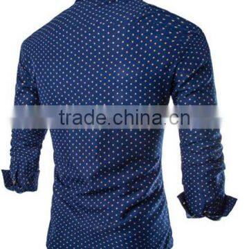 Latest Design Dark Blue Dots Mens Dress Shirts photo-2