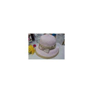 Pink / Beign 9cm Brim Spring Cloth Womens Sun Hats With Bowknot Band For Party