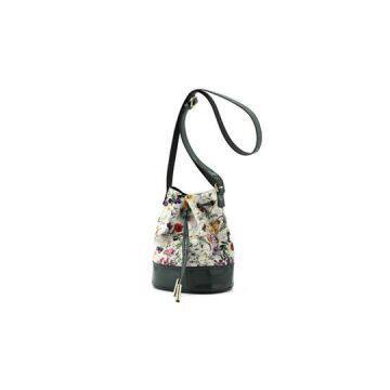 Silk Print Leather Bucket Bag