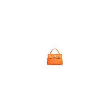 Elegent Genuine Orange Leather Handbags / Pebbled Leather Tote Bag For Female