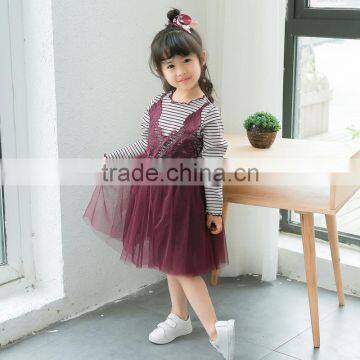 B22643A Autumn New Design Girl Cotton Stripe Sling Princess Dress photo-2