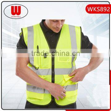 Yellow ansi class 3 safety vest pocket