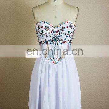 Real Sample Sweetheart Neckline Stone Beaded Chiffon Short Formal Cocktail Dresses photo-3