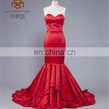 Simple Design ZZ-E0021 Satin Ruffle Skirt Off Shoulder Red Formal Evening Dinner Dress