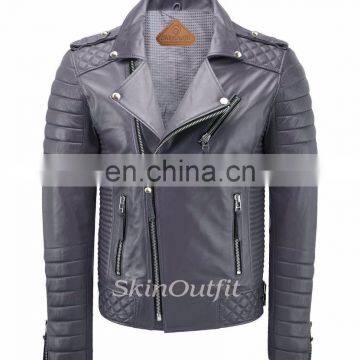 NEW MEN'S GENUINE LAMBSKIN STYLISH MOTORCYCLE BIKER LEATHER JACKET GRAY