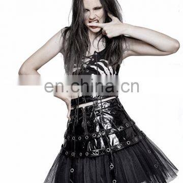 Gothic Fetish Punk Rave Black PVC Leather Skirt With Petticoat Q-307 photo-4