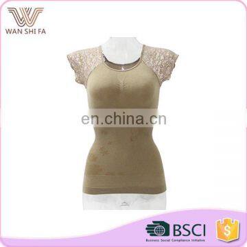 Pure color seamless short lace sleeve hot sale women target body shaper