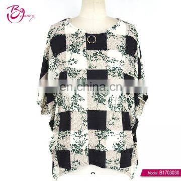 Polyester Fiber Black Block Ladies New Design Fashion Floral Top