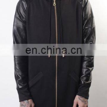 Leather Sleeves Hoodie - fashion mens Leather Sleeves Hoodie - ladies Fleece Hoodie with Leather Sleeve - Ladies PU leather