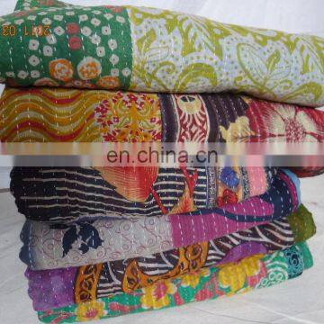 Vintage Kantha Quilt Reversible Throw Gudri Wholesale Handmade Indian Lot 2 Pcs photo-3
