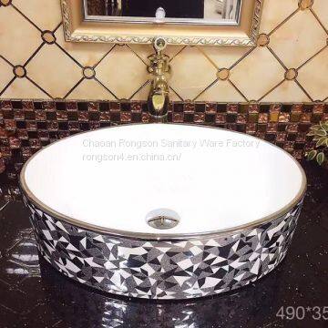 Good sale bathroom tabletop ceramics luxury round shape no hole big size Slivery decoration wash hand art basin sink