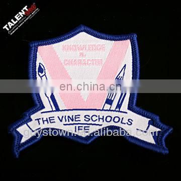 custom school name logo machine woven badge for uniform garment