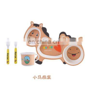 Bamboo Fiber Tableware Set for Children Creative Cartoon Bowl Divided Gift Tableware Horse Style Bamboo Fiber Tableware