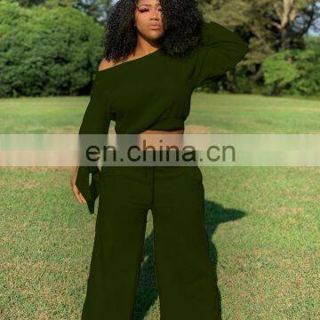 Wholesale Long Sleeves Tops And Loose Pants Work Clothing Two Piece Set For Women photo-5