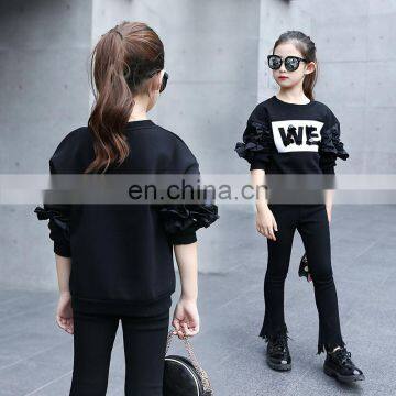 Teenager Girls White Sweater Long Sleeves Black Ruffle Sleeves Shirt for Fall Kids Girls Fashion Casual Top 5-9years photo-3