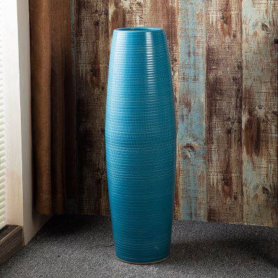 Hand Made American Countryside Style Blue Ceramic Dry Flower Vase For Showroom Hotel