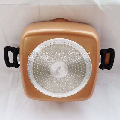 Multifunctional Square Pasta Pot With Spouts Strainer Lid Die-Cast Square Casserole Supply photo-4