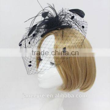 High Quality Handmade Black Veil Fascinator Hat With Feather photo-5