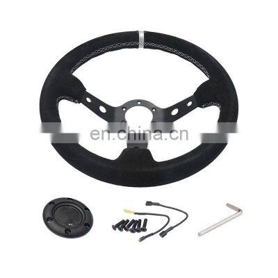 330mm Suede Deep Corn Steering Wheel With Horn Button +White Stitching photo-4