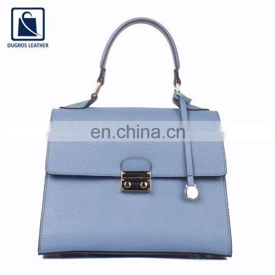 Nickel Fittings Polyester Lining Material with Matching Stitching Zip Closure Women Genuine Leather Handbag