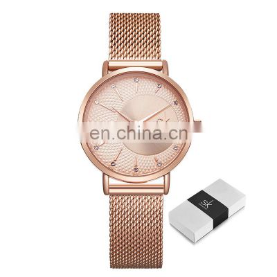 SHENGKE 2021 China Manufacturer Wristwatch Rosegold Watch Women Stainless Steel Mesh Band  K0093L