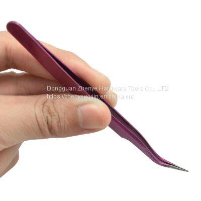 Professional Precise Eyelash Grafting Tweezers Planting Eyelash Clip Purple Straight Head Elbow Eyelash Clip Cute Eyelash Tool Sticker