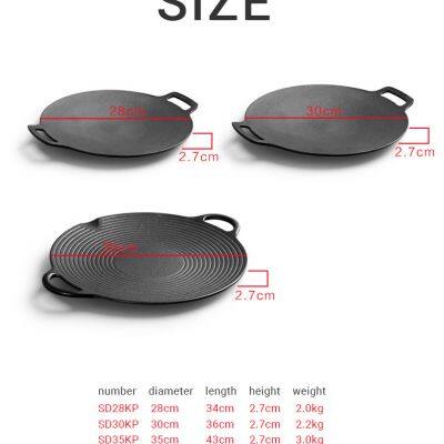 Korean BBQ Grill Pan, Nonstick Stovetop Grill Plate With Handles, Cast Iron Round Griddle Pan Indoor Outdoor Grilling 11.8in photo-2
