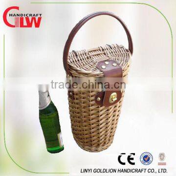 wicker wine basket with leather handles, wicker wine holder basket, wicker wine picnic basket