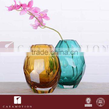 Casamotion Shiny European Small Diamond Amber Color Handmade Glass Flower Vase photo-2