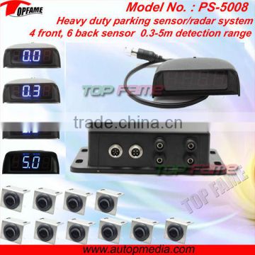 PS-5008 heavy duty parking sensor system with 4 front sensor& 6 rear sensor, 0.4-5m sensor detection