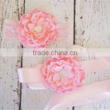 Hot-sales kids flower sash and headband set Baby Girl flower chair sash wh-1436