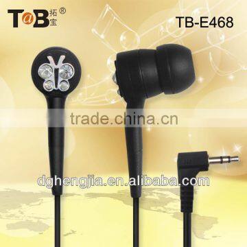 2014 new black diamond in-ear earphones/earbuds for cell phone/laptop/Tablet PC China manufacturer in Dongguan free samples