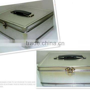 Handle Tin Suitcase/Gift Tin Box with lock, Tinplate with CMYK Printing