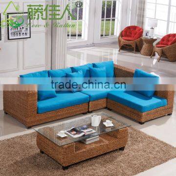 Nice Design Hand Woven Classic Water Hyacinth Seagrass Natural Rattan Wicker Living Room Furniture L Shape Sectional Sofa Set photo-2