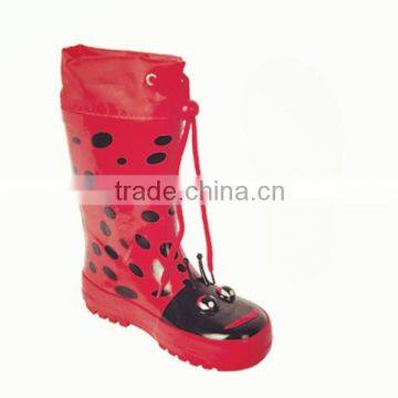 kawaii unisex heat preservation ladybug shape kids rain boots with collar,OEM durable vulcanized cheap wholesale rain shoes